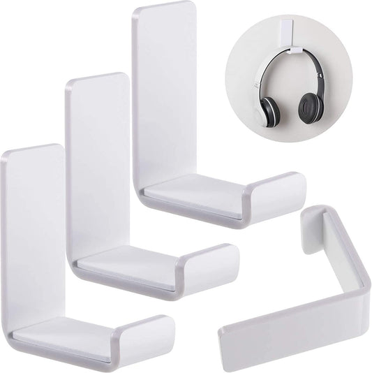4 Pieces Headphone Hanger Headset Stand Holder Adhesive Wall Mount Headphone Hook for Desk Acrylic Gaming Earphones Hanger with Glues for Earphone Controller(White)