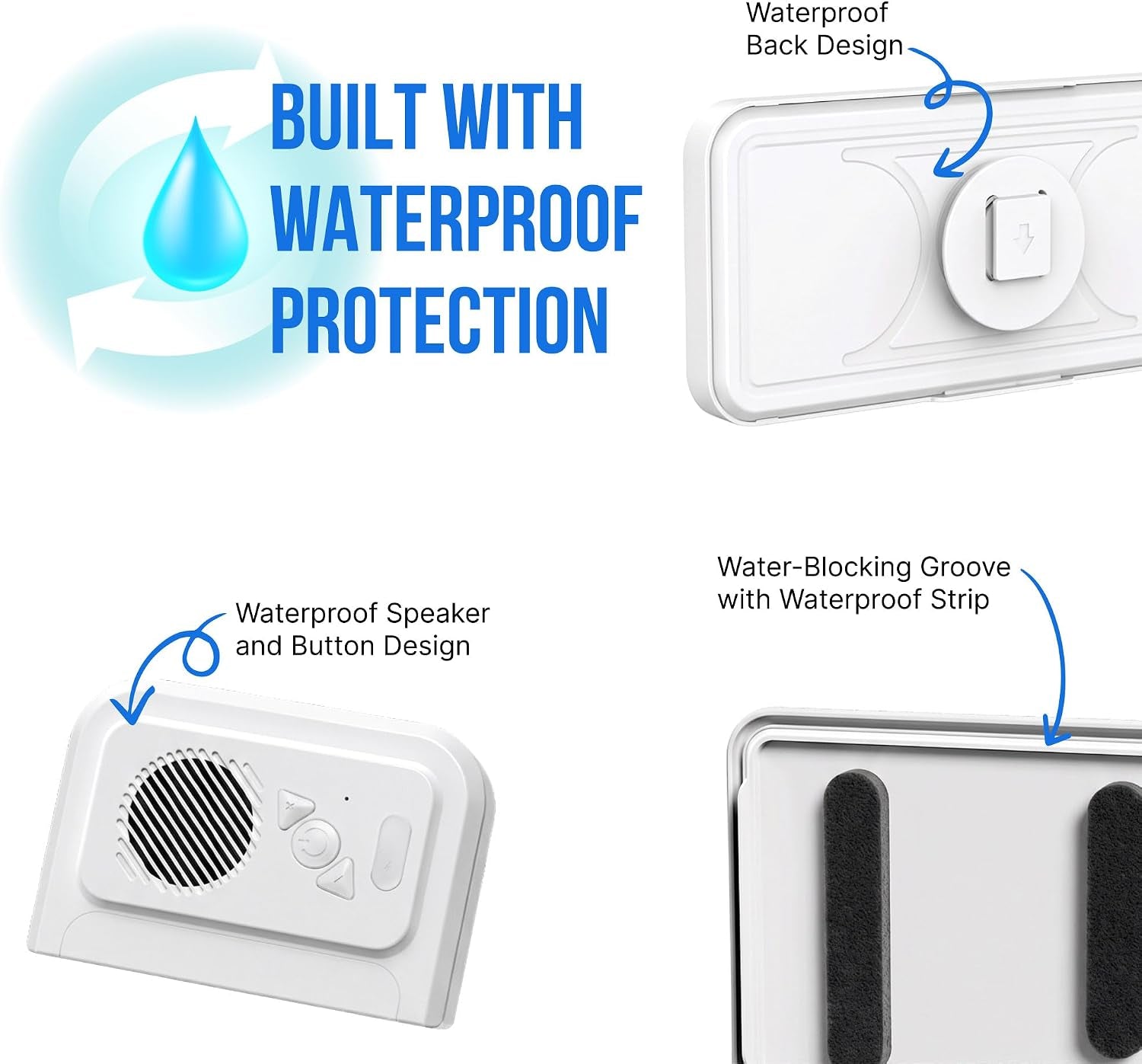 Shower Phone Holder Waterproof with Speaker - Wall Mounted Water Proof Cell Phone Case with Wireless Bluetooth Speaker for Bathroom Mirror - 360 Rotation Hands-Free Holder 7 Inches Phones