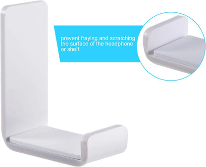 4 Pieces Headphone Hanger Headset Stand Holder Adhesive Wall Mount Headphone Hook for Desk Acrylic Gaming Earphones Hanger with Glues for Earphone Controller(White)